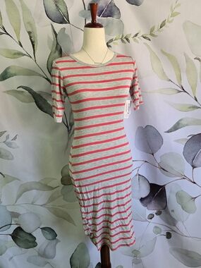 LULAROE | Striped Julia Midi Dress in Gray & Pink sz XXS